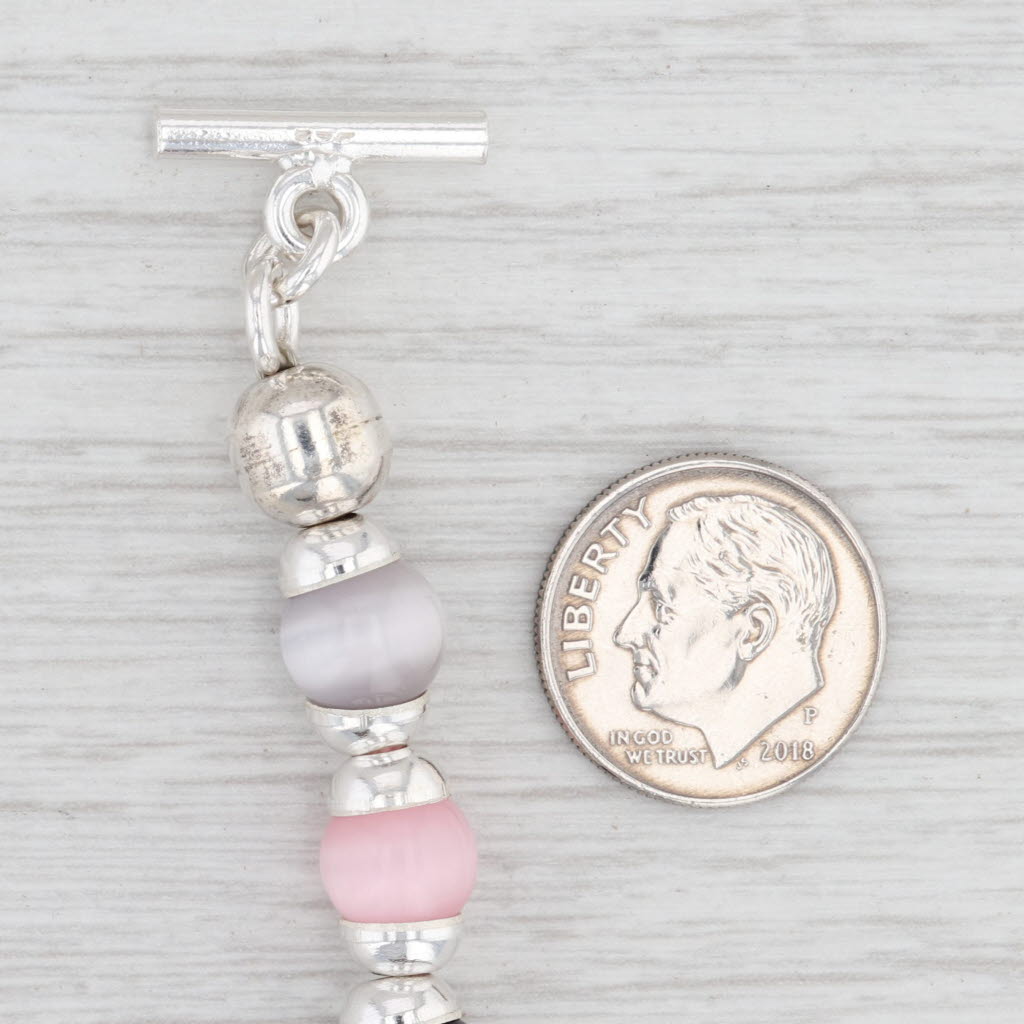 Light Gray New Multi-Color Glass Bead Bracelet Sterling Silver 7.5” Chain Toggle Clasp