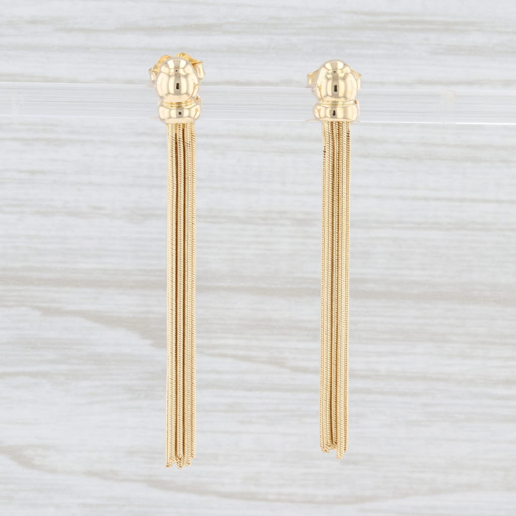 Light Gray Dangle Fringe Earrings 18k Yellow Gold 750 Pierced Drops