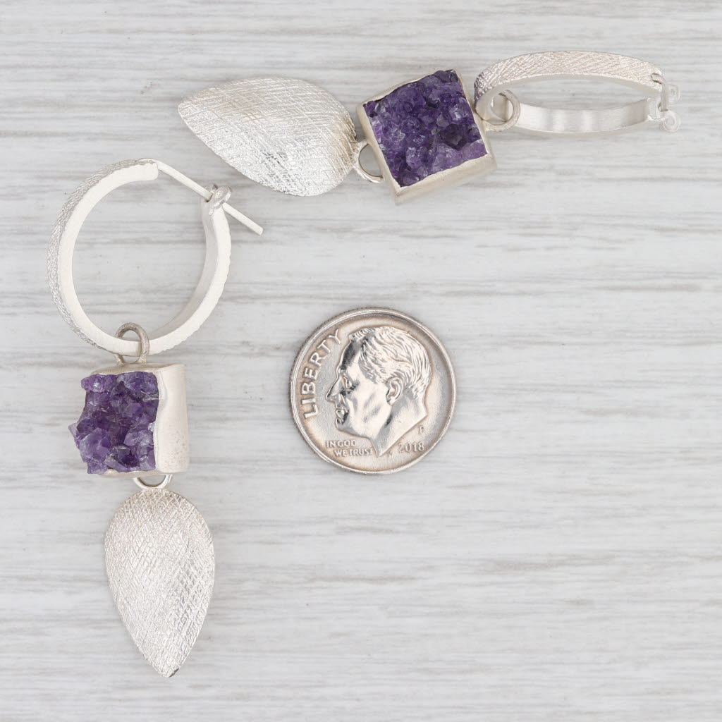 Light Gray New Nina Nguyen Hoop Earrings Sterling Silver Amethyst Druzy Charms