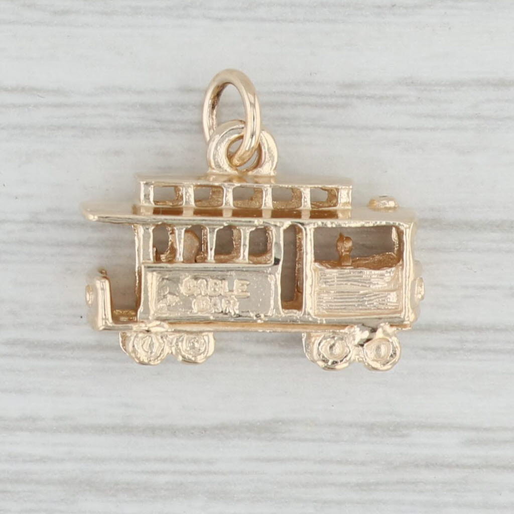Light Gray San Francisco Trolley Car Charm 14k Yellow Gold Souvenir Keepsake Pendant