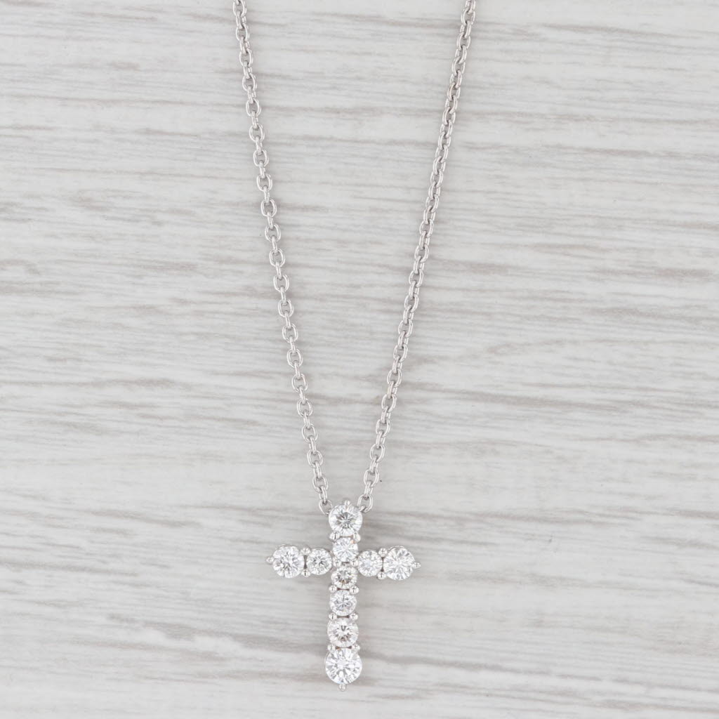 Light Gray 0.76ctw VS2 Diamond Cross Pendant Necklace 18k White Gold 16” Cable Chain
