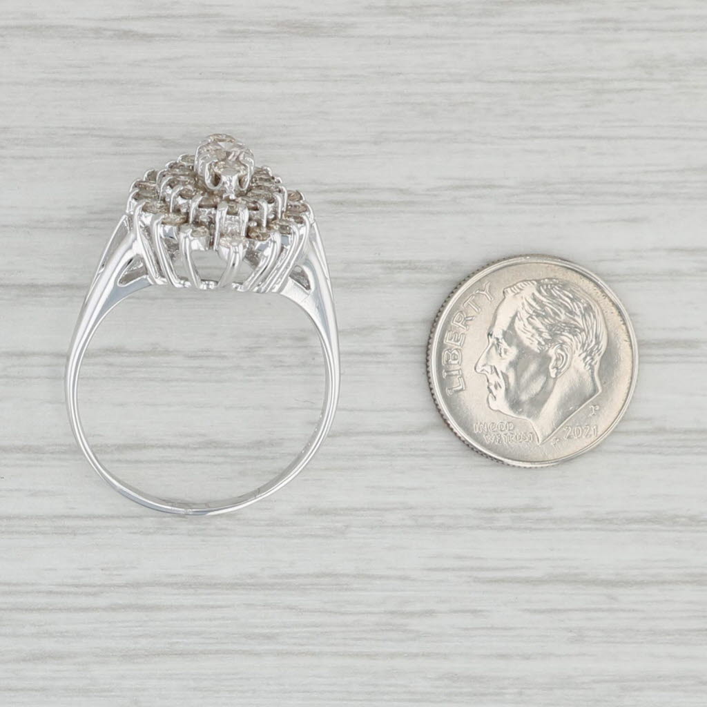 Light Gray 1.45ctw Diamond Cluster Ring 14k White Gold Size 11 Tiered Halo