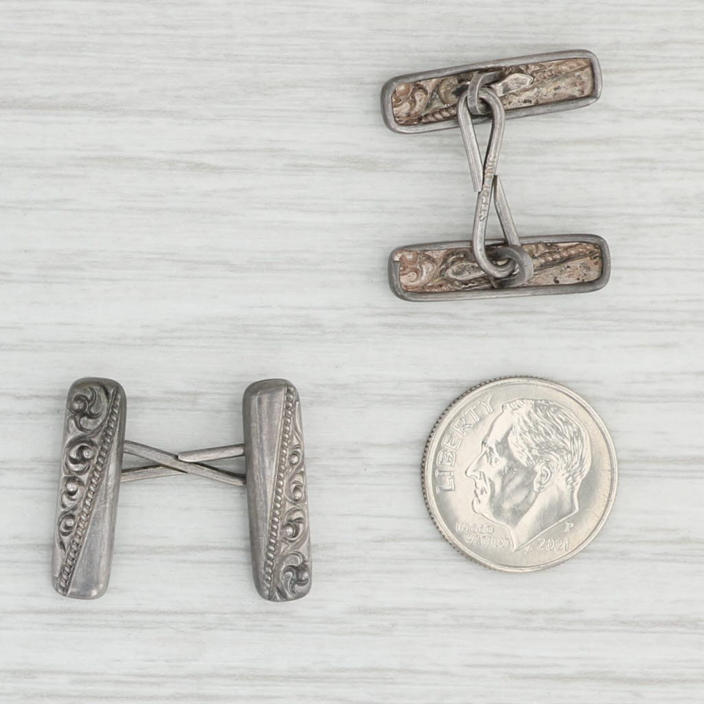 Light Gray Antique Ornate Cufflinks Sterling Silver Men's Suit Accessories
