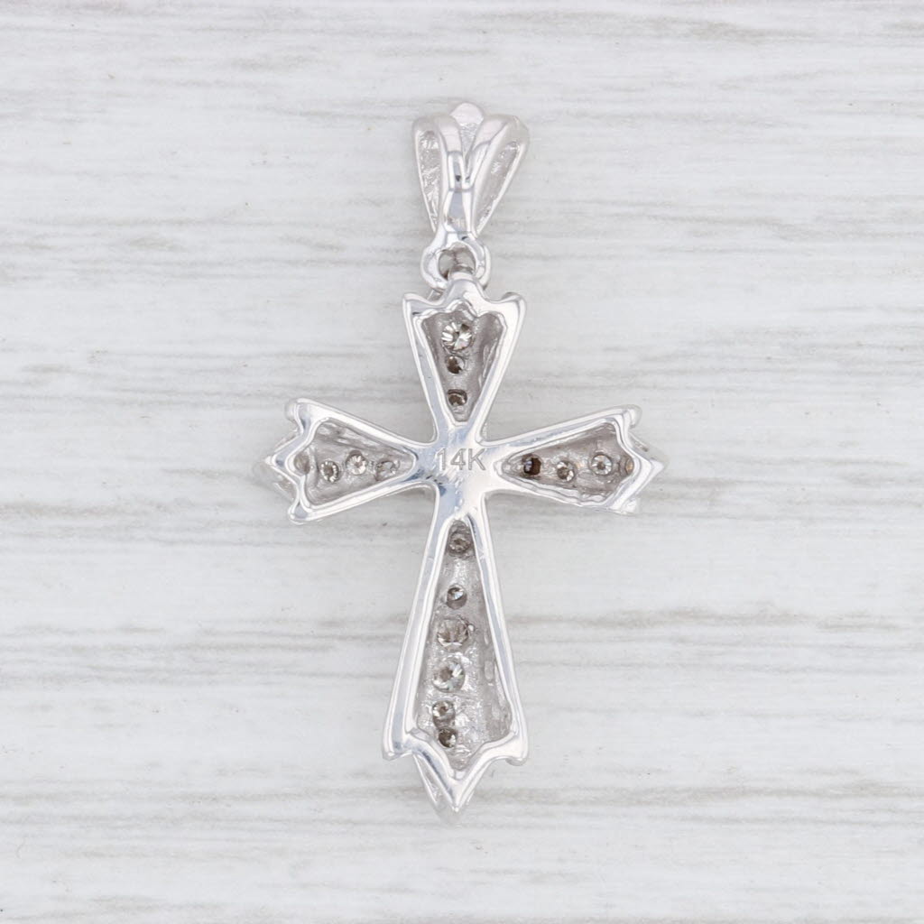 Light Gray 0.40ctw Pave Diamond Cross Pendant 14k White Gold Religious Jewelry