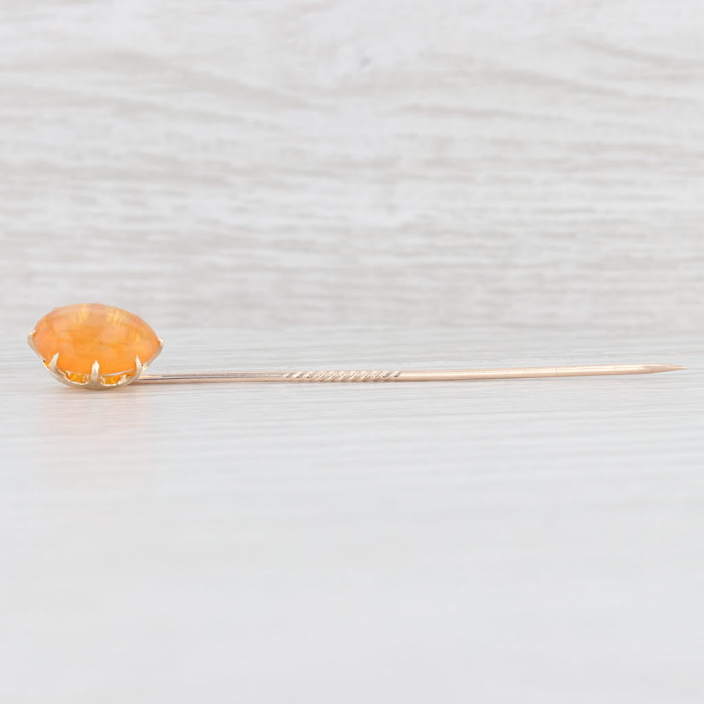 Light Gray Antique Orange Opal Doublet Stickpin 14k Yellow Gold Oval Solitaire