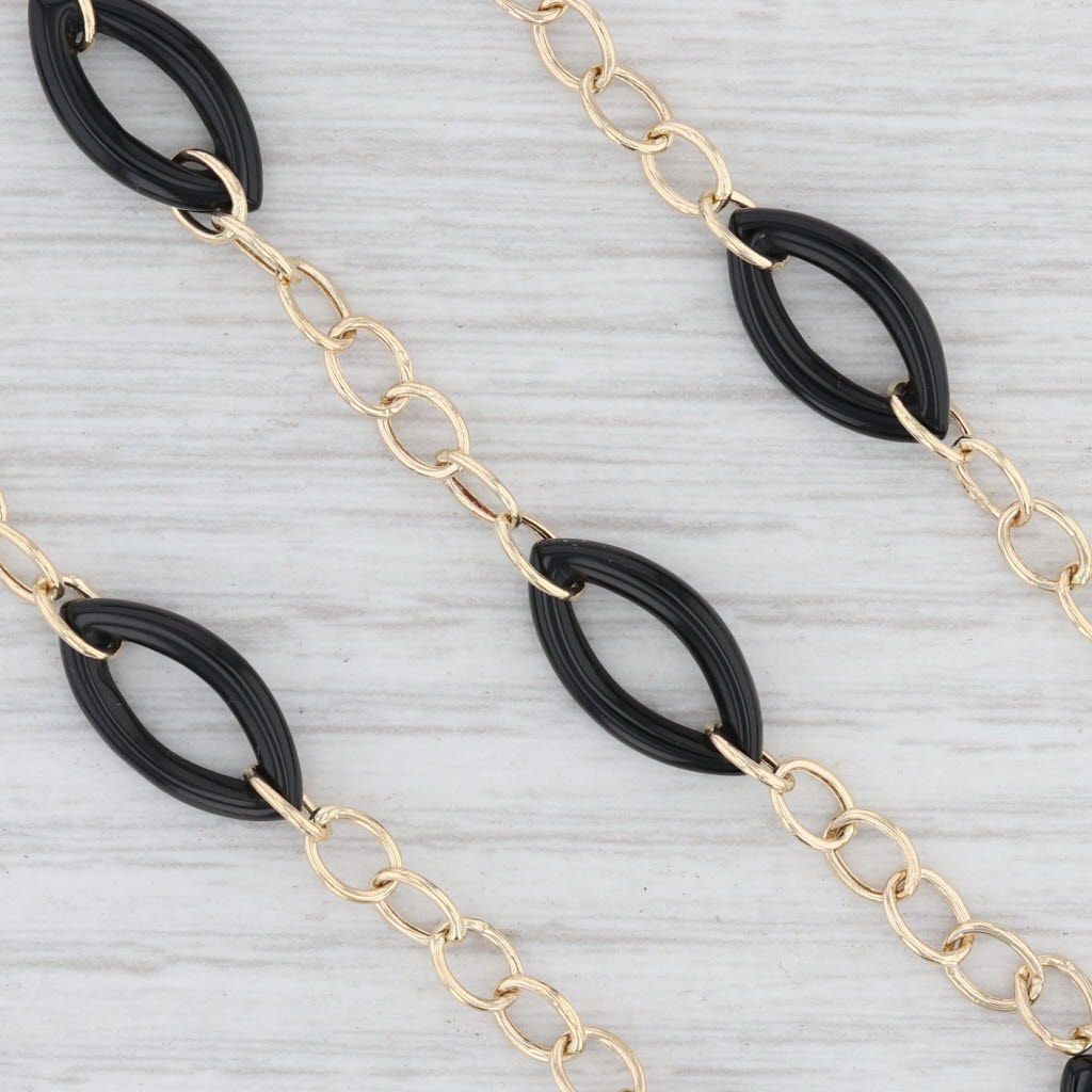 Light Gray Onyx Cable Chain Necklace 14k Yellow Gold 24.5” 9mm Adjustable