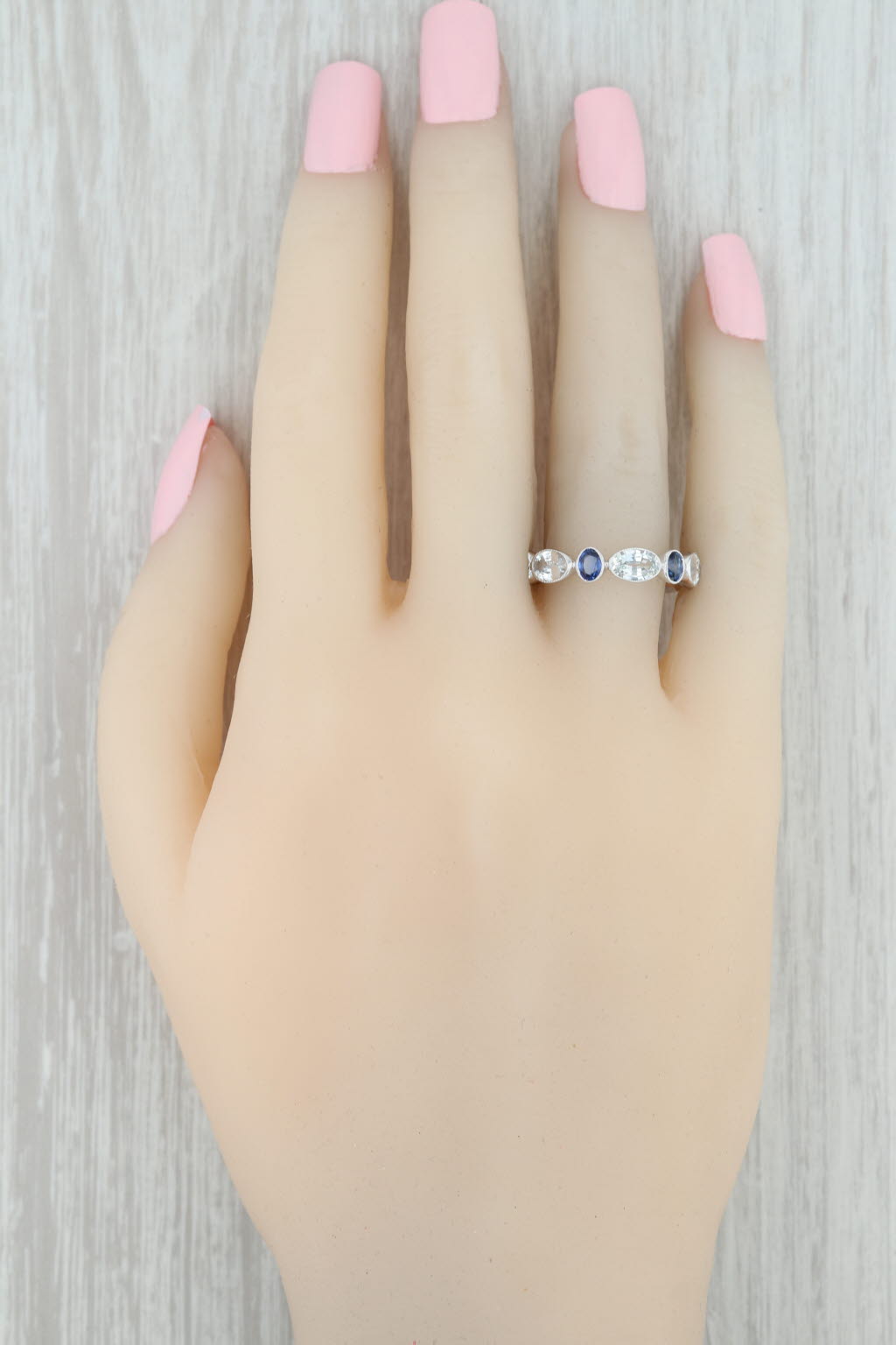 Gray New Beverley K Blue White Sapphire Eternity Band 14k White Gold Stackable Ring