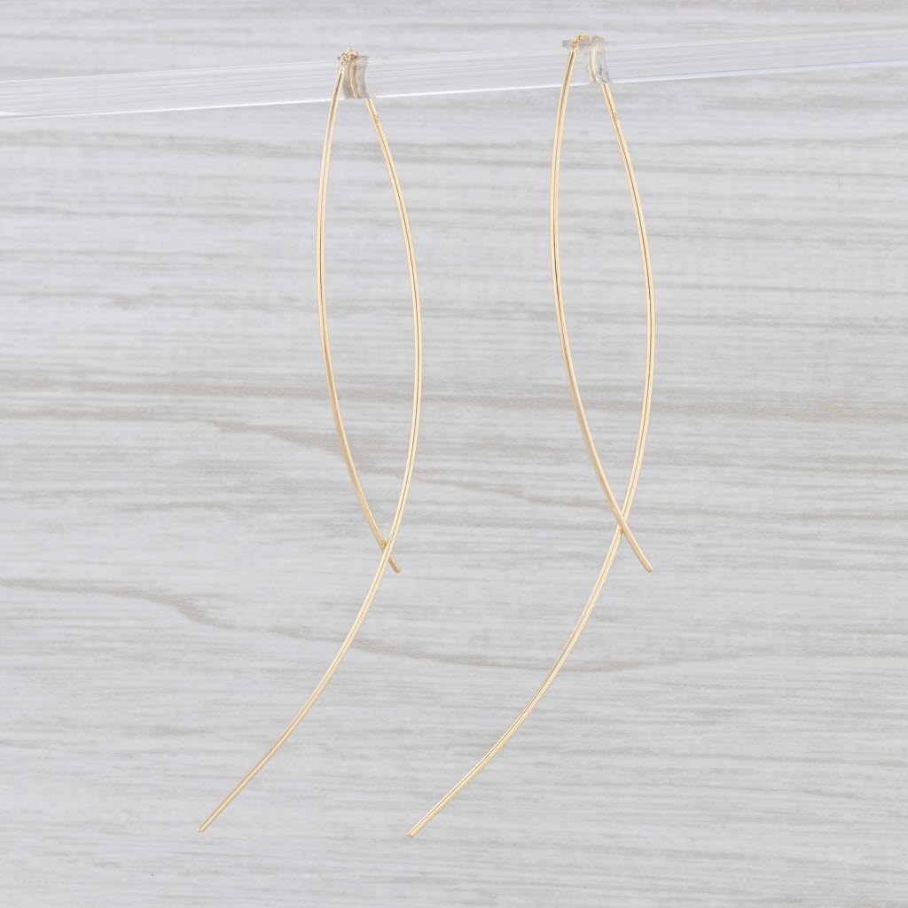 Light Gray New Angled Threader Earrings 18k Yellow Gold Curved Dangle Drops
