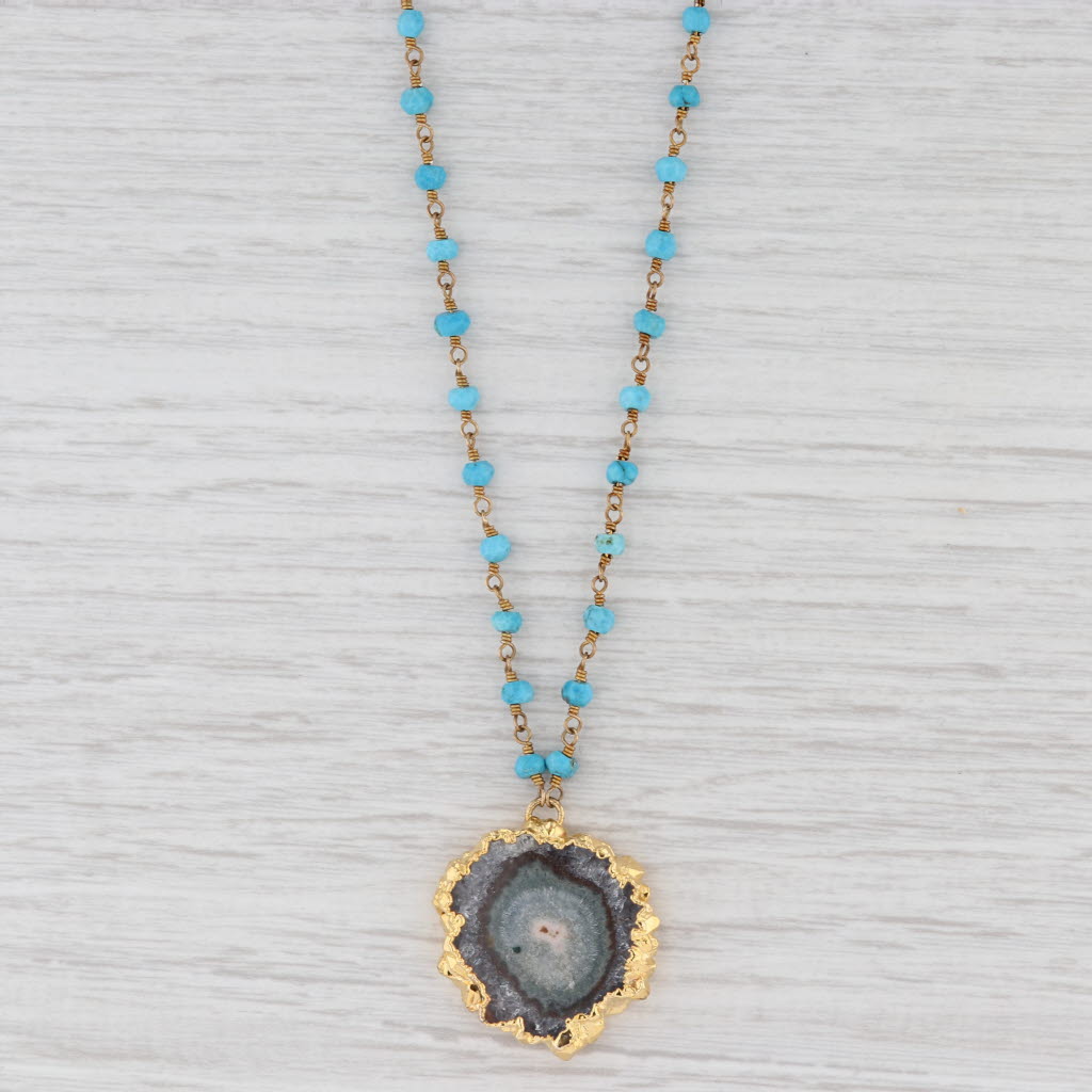 Light Gray New Nina Nguyen Agate Geode Turquoise Bead Necklace Sterling Gold Vermeil 18"