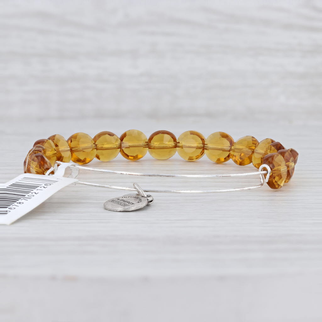 Light Gray New Alex and Ani Team Dark Topaz Luxe Bracelet Shiny Silver Amber Crystal