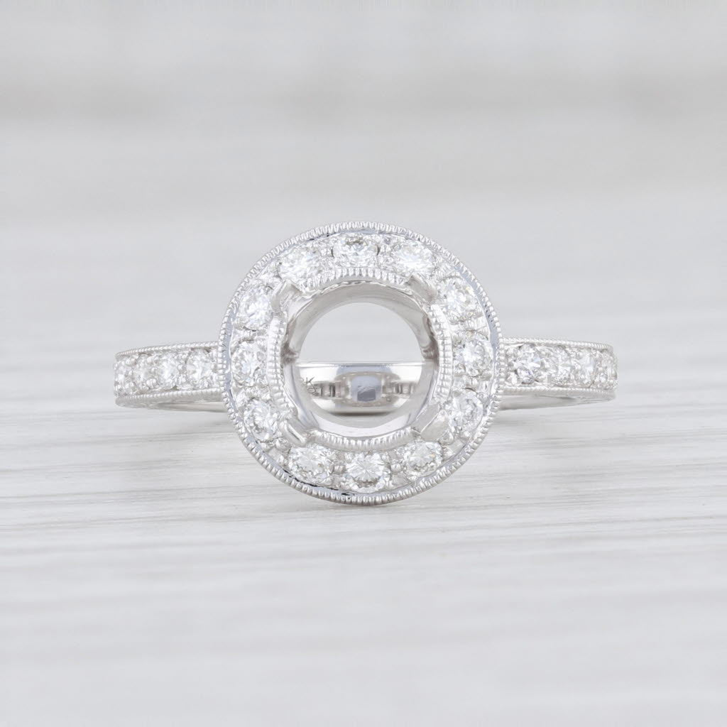 Light Gray New Beverley K Diamond Semi Mount Halo Engagement Ring 14k Gold Size 6.75