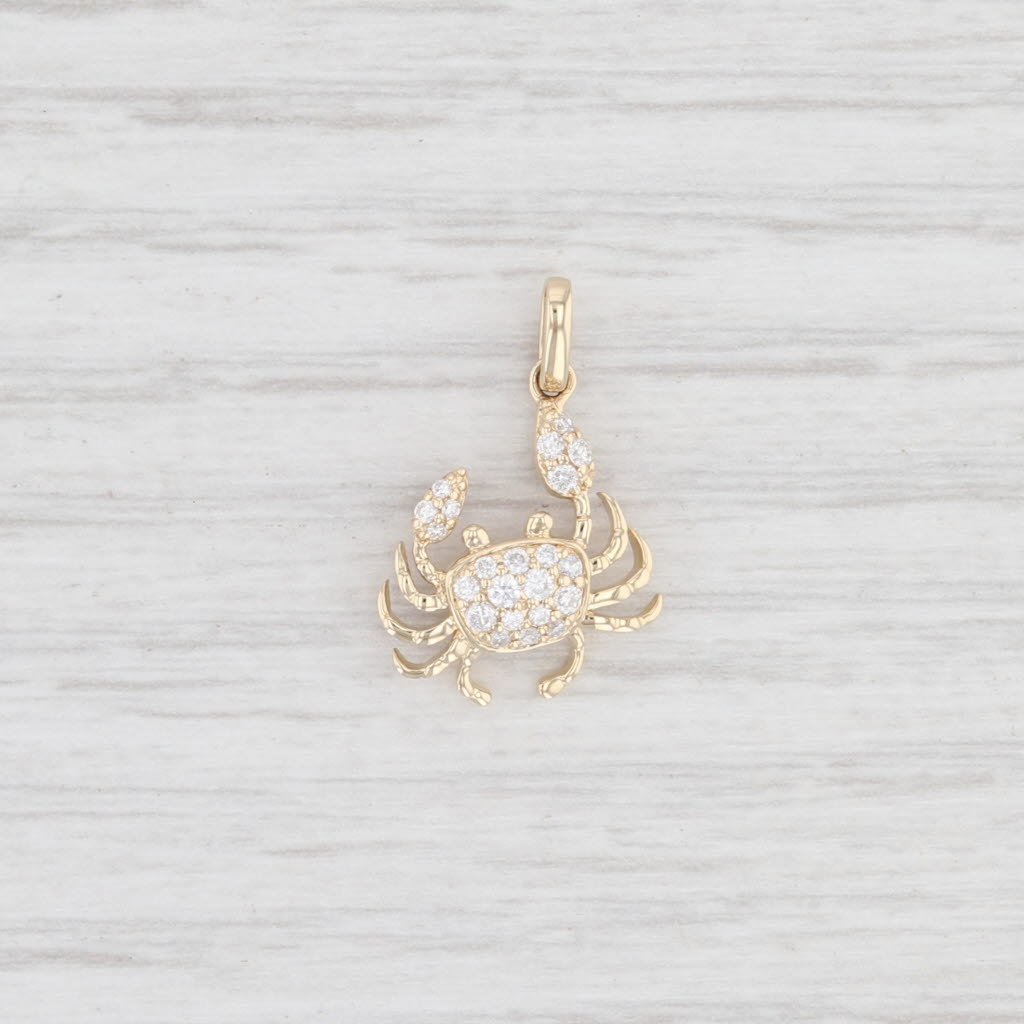 Light Gray New 0.15ctw Diamond Crab Pendant 14k Yellow Gold Nautical Jewelry Charm