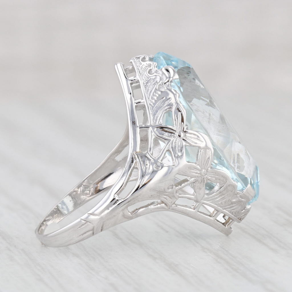 Light Gray Vintage 6ct Aquamarine Marquise Solitaire Ring 14k White Gold Floral Size 5