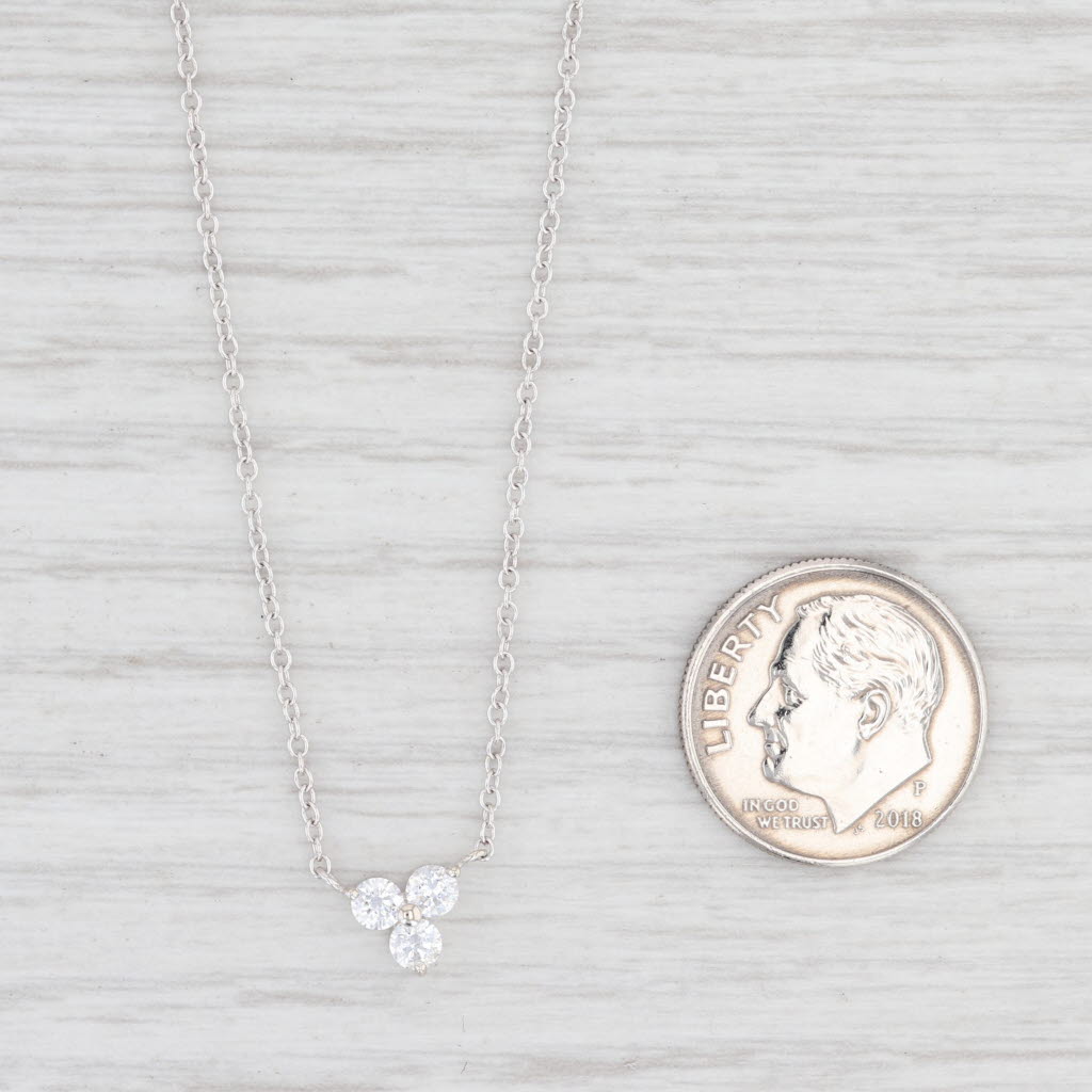 Light Gray CZ Station Necklace 14k White Gold 18" Cable Chain Cubic Zirconias