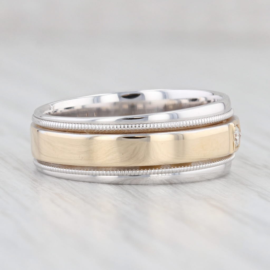 Light Gray 0.12ctw Diamond Ring 14k Yellow White Gold Wedding Band Size 7.5 Stackable