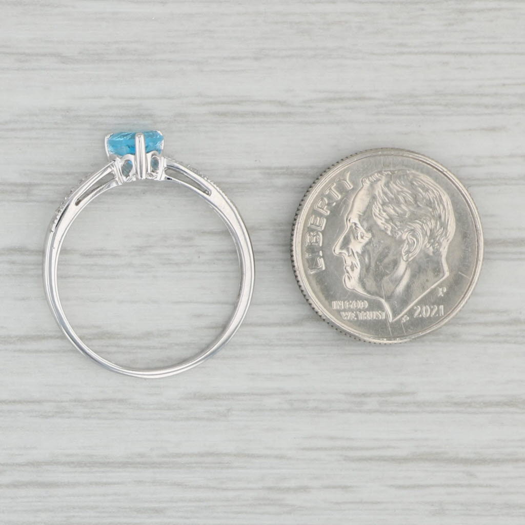 Gray 0.58ct Blue Topaz Heart Ring 10k White Gold Size 6.5 Diamond Accents