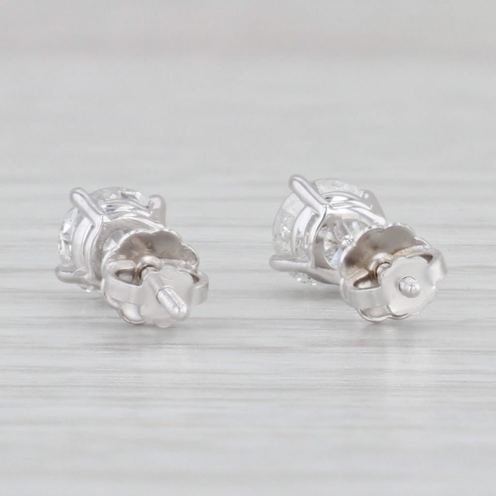 Light Gray 0.98ctw Round Diamond Stud Earrings 14k Gold Solitaire Studs
