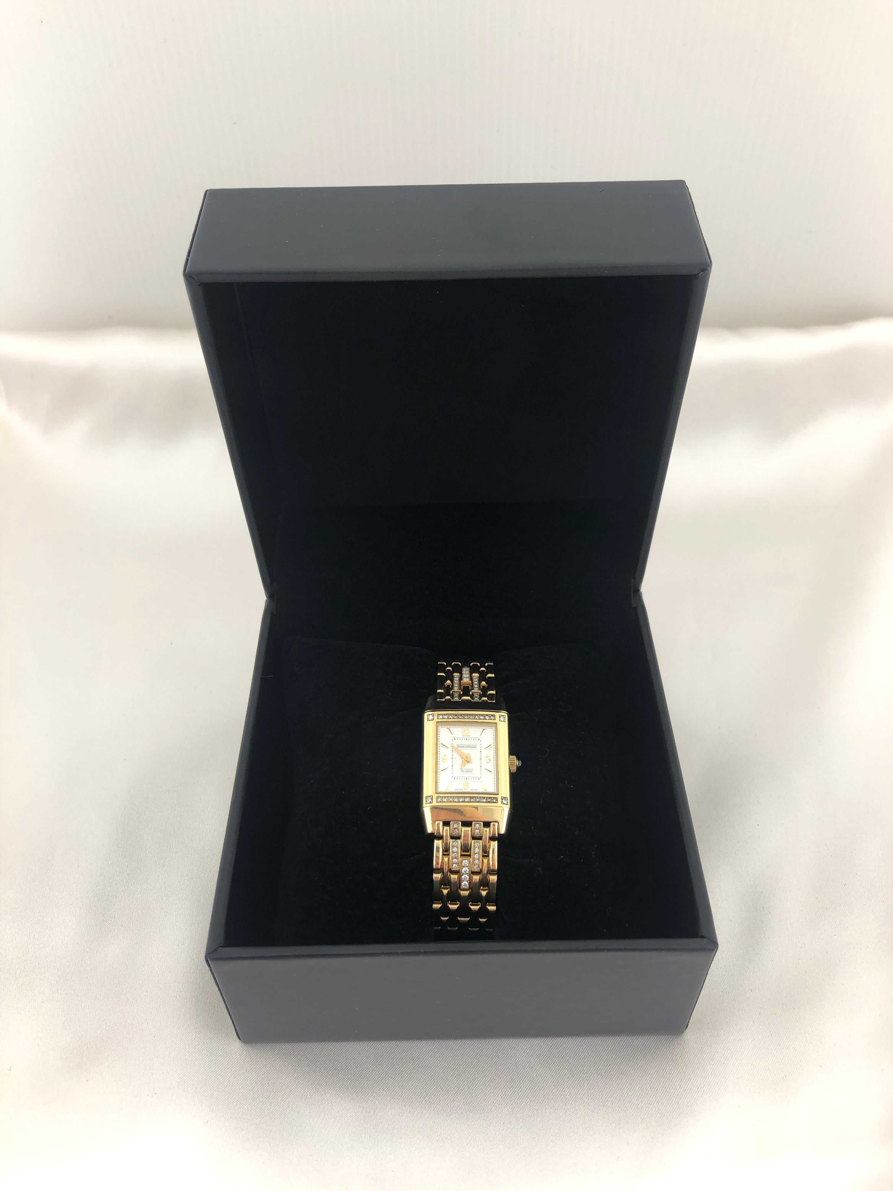 Antique White Jaeger-LeCoultre Reverso Diamond Ladies Watch Bracelet 18k Yellow Gold 265.1.86