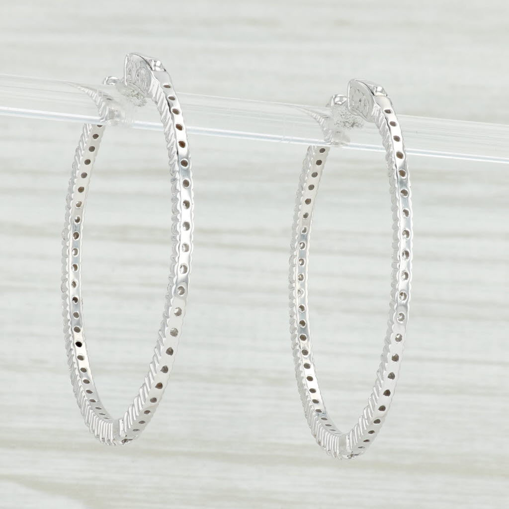 Light Gray 1.50ctw Diamond Inside Out Hoop Earrings 14k White Gold Snap Top Round Hoops