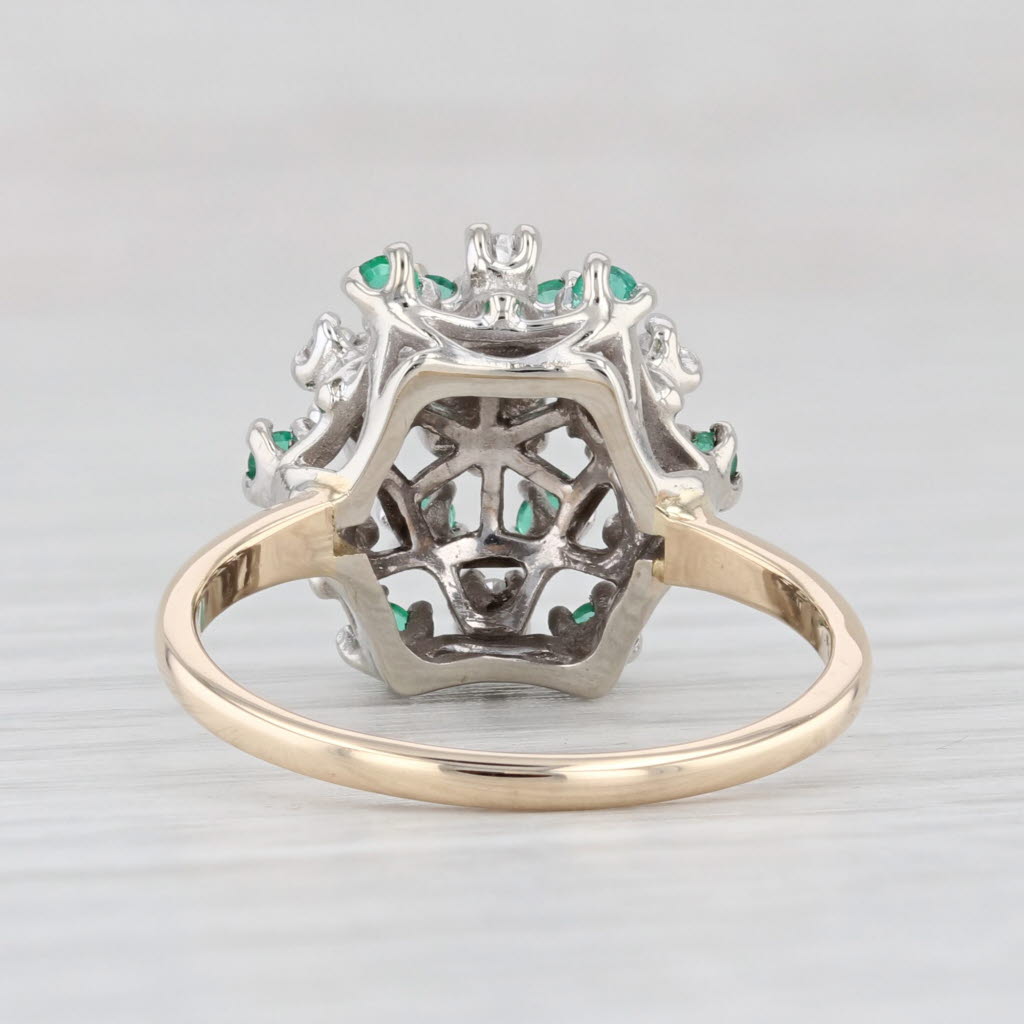 Light Gray 0.45ctw Diamond Emerald Cluster Ring 14k Gold Size 8.5 Cocktail