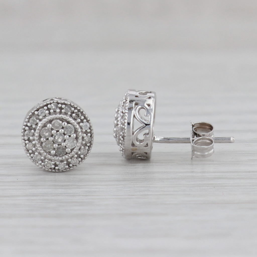 Gray 0.18ctw Diamond Halo Stud Earrings 10k White Gold Round Pierced Studs