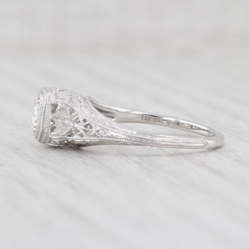 Light Gray New Floral Rose Cut Diamond Engagement Ring 14k White Gold Size 6.75 Solitaire