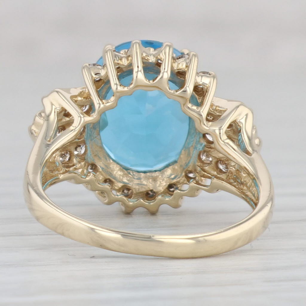 Light Gray 6.36ctw Oval Blue Topaz Diamond Ring 14k Yellow Gold Size 7.25 Cocktail