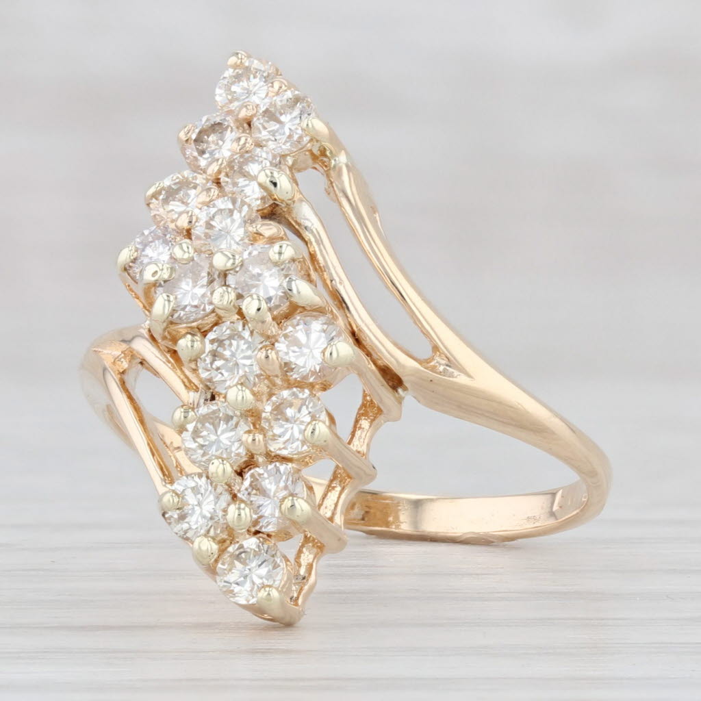 Light Gray 0.90ctw Diamond Cluster Bypass Ring 14k Yellow Gold Size 7.25