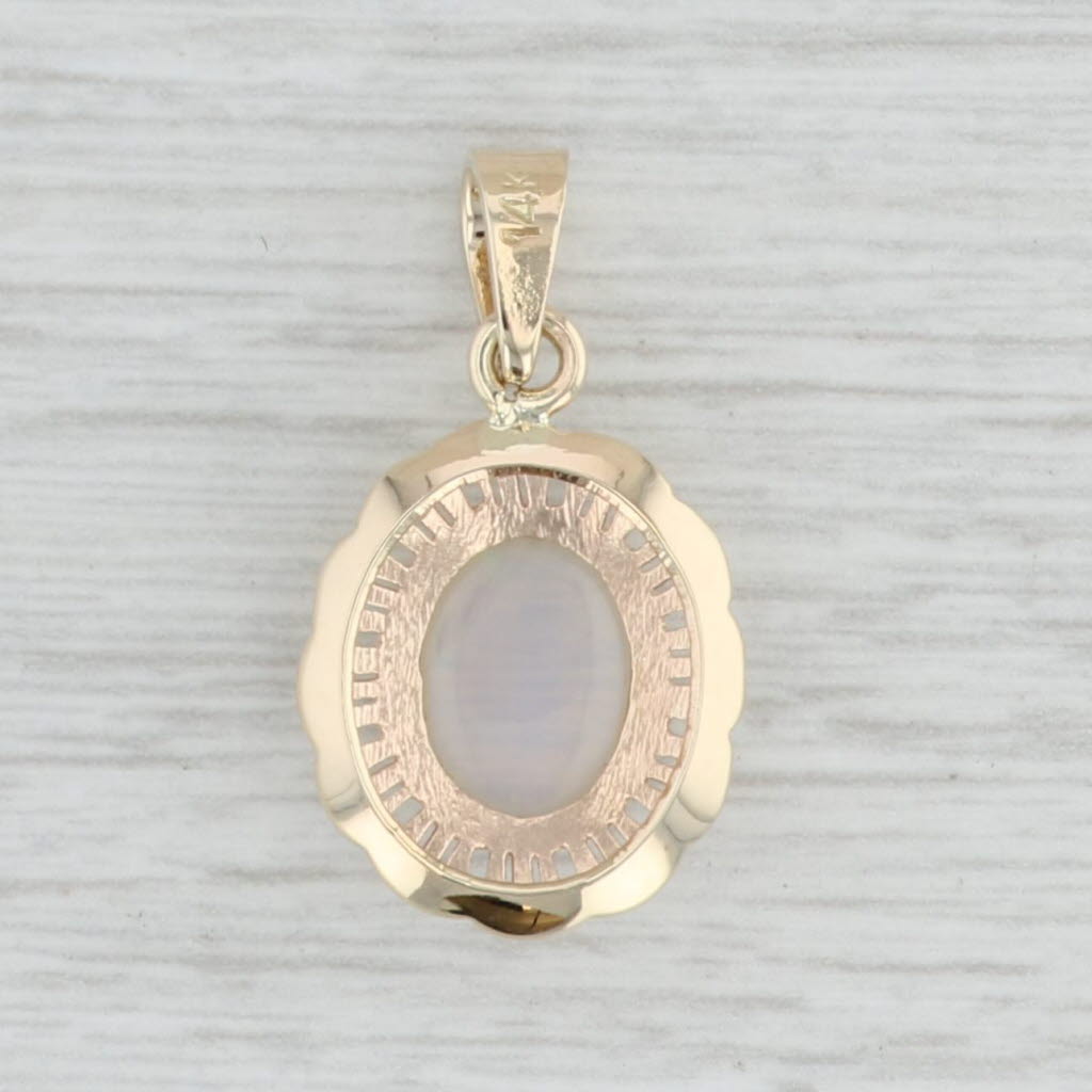 Light Gray Opal Oval Cabochon Pendant 14k Yellow Gold October Birthstone