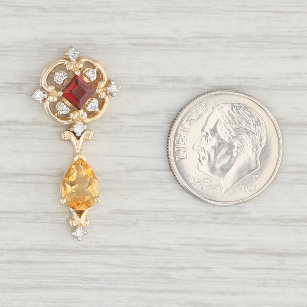 Light Gray 1.47ctw Ornate Citrine Garnet Diamond Pendant 14k Yellow Gold