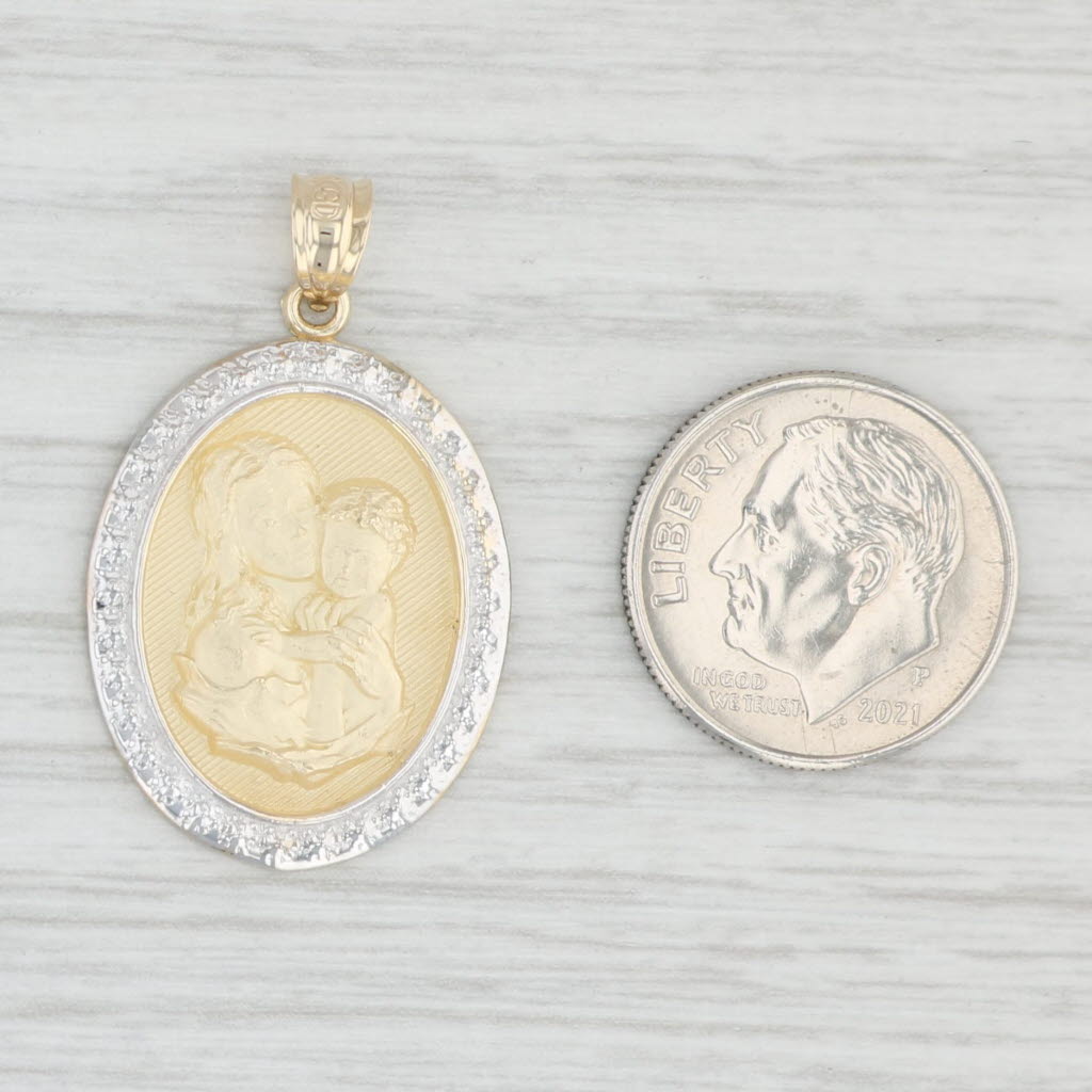 Light Gray Mother Holding Child Pendant 14k Yellow White Gold Gift Keepsake
