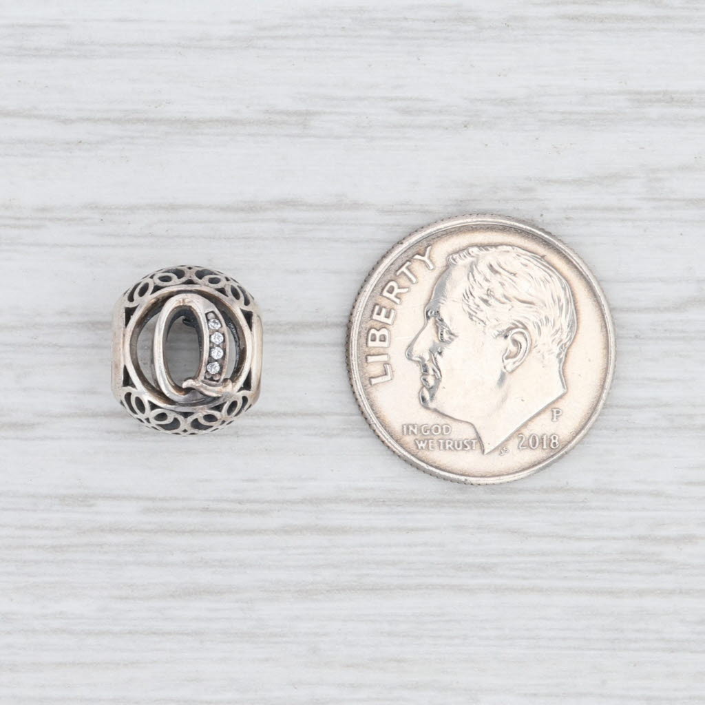 Light Gray New Authentic Pandora Vintage Q Charm 791861CZ Sterling Silver Letter "Q"