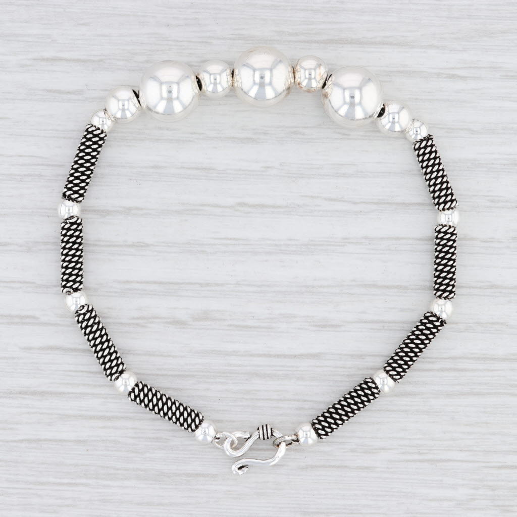 Light Gray New Bead Statement Bracelet Sterling Silver 7.5" Beaded Chain
