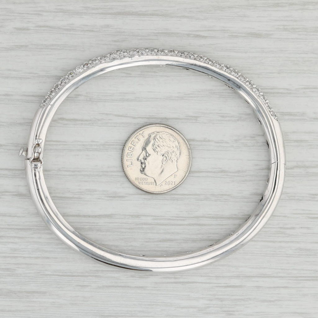 Light Gray 3ctw VS2 Pave Diamond Bangle Bracelet 18k White Gold 6.5” 4.6mm