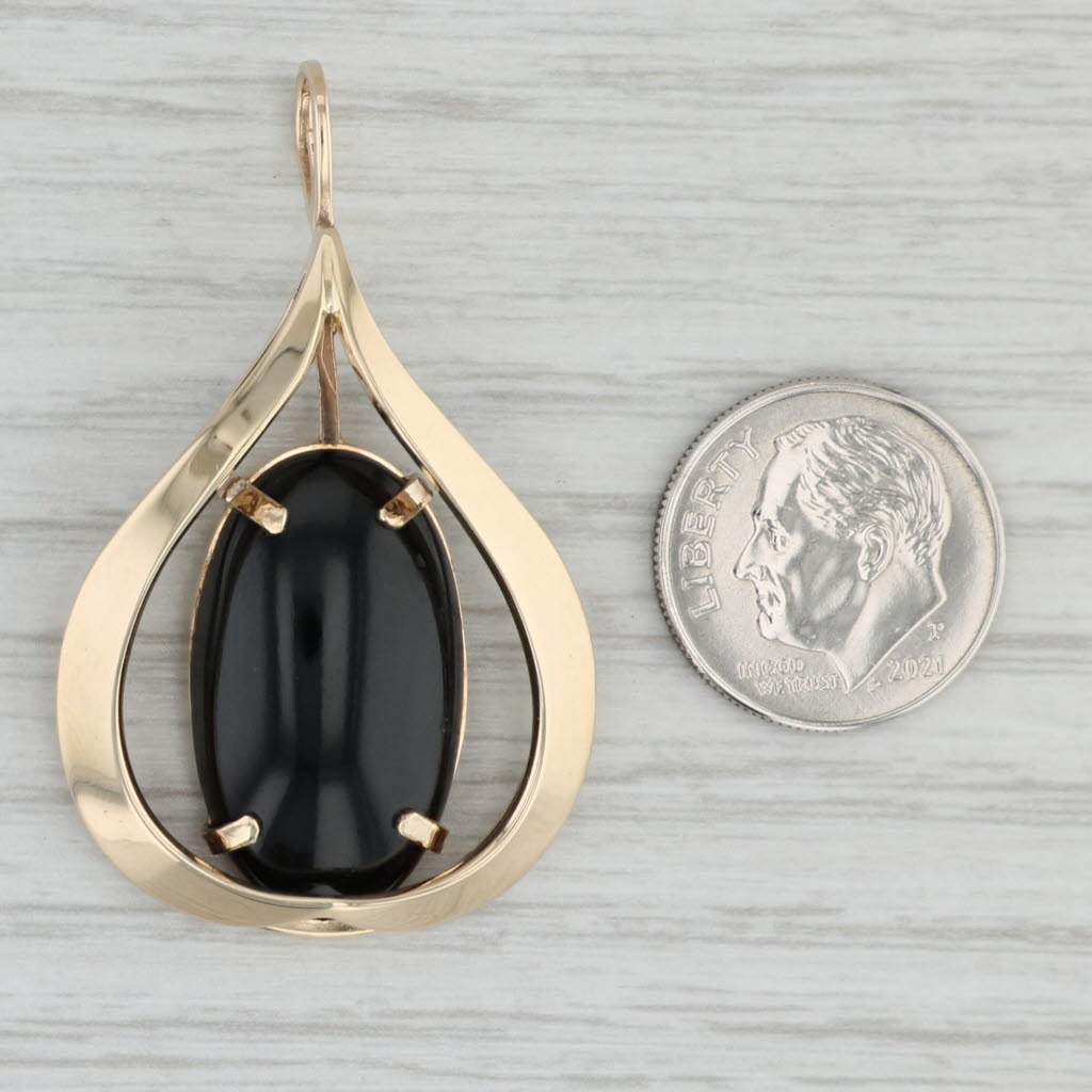 Gray Black Nephrite Jade Oval Cabochon Teardrop Pendant 14k Gold Artisan Signed