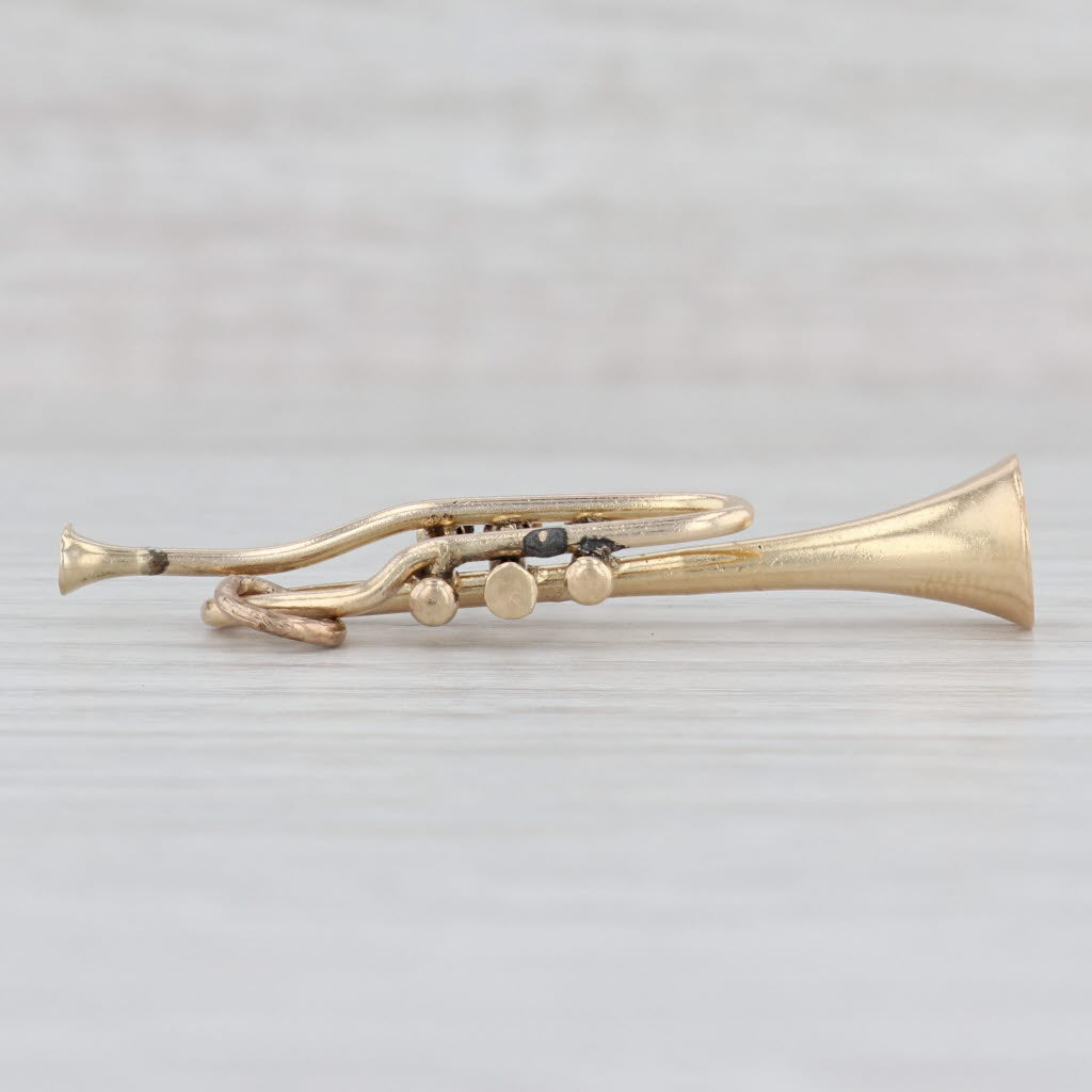 Light Gray Detailed Trumpet Charm 14k Yellow Gold Custom Handmade Pendant