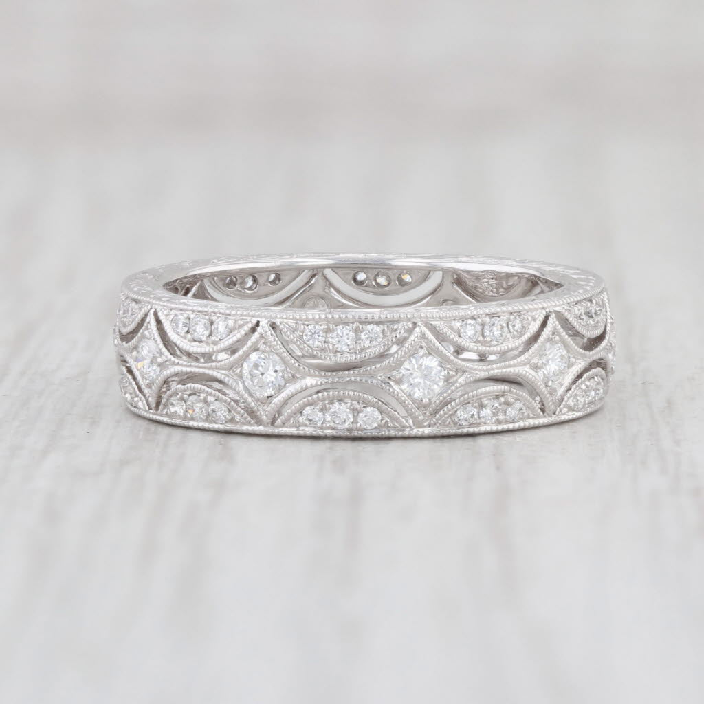 Light Gray New Scalloped Diamond Band 14k White Gold Size 6.5 Ring Wedding Stackable