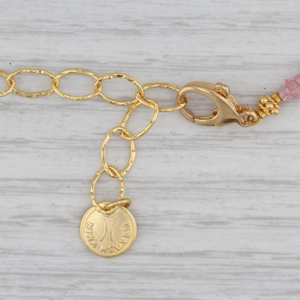 Gray New Nina Nguyen Long Harmony Pink Topaz Bead Necklace Sterling Gold Vermeil