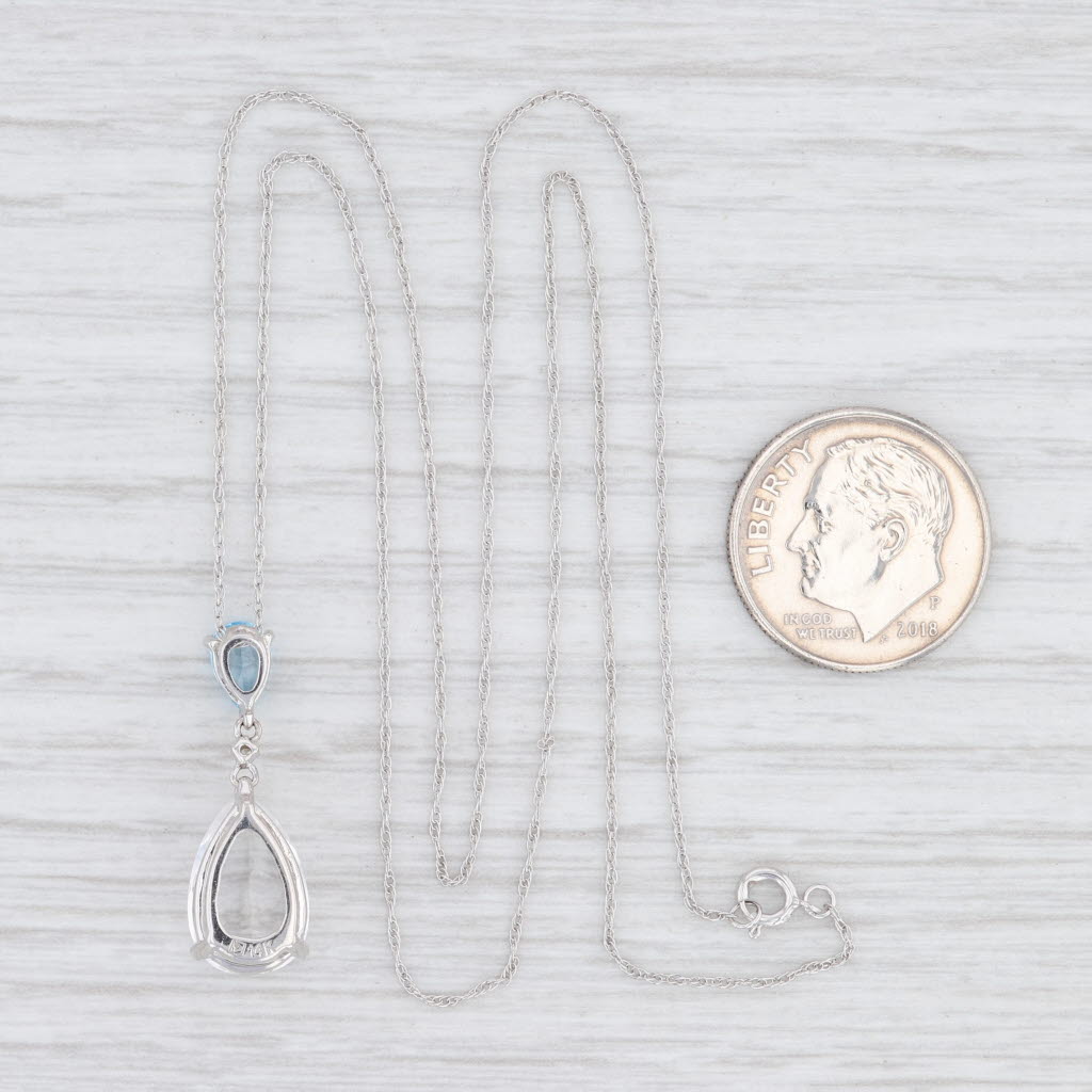 Light Gray New Quartz Crystal Blue Topaz Teardrop Pendant Necklace 14k White Gold 18"