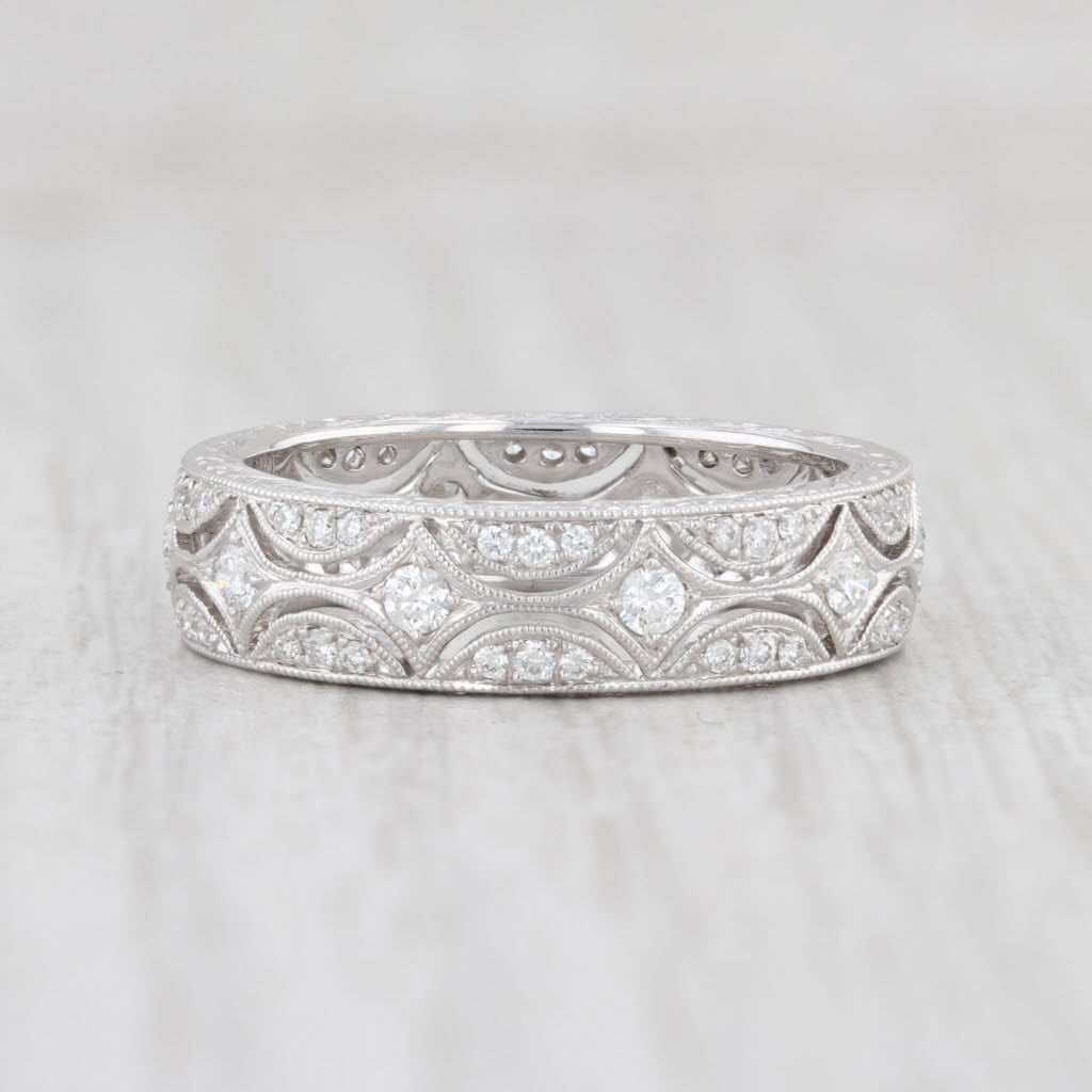 Light Gray New Scalloped Diamond Band 14k White Gold Size 6.5 Ring Wedding Stackable