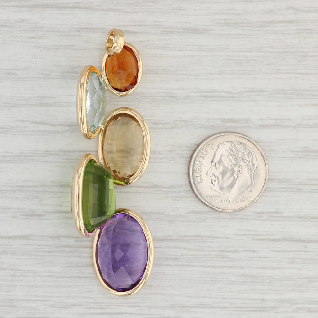 Light Gray 41.74ctw Multi-Gemstone Pendant 18k Gold Amethyst Peridot Citrine Aquamarine