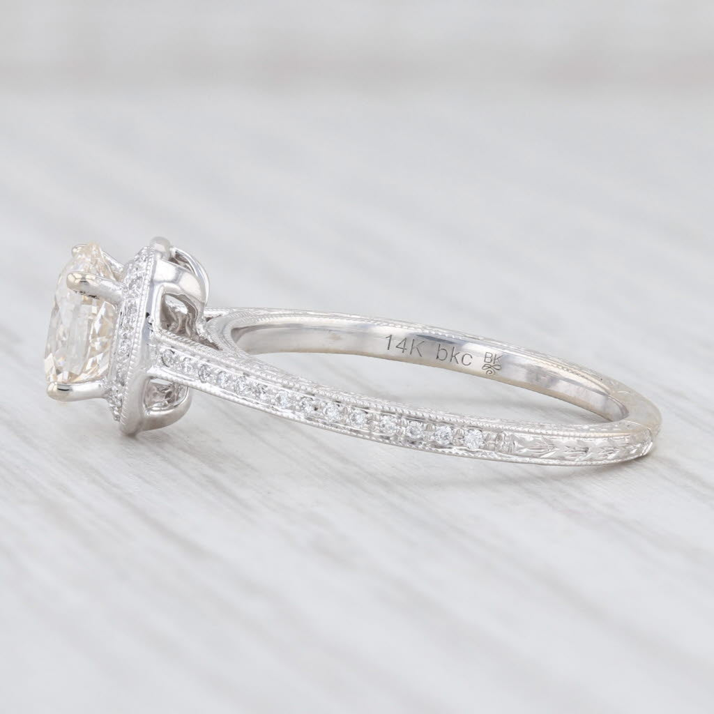 Light Gray New Beverley K .96ctw Diamond Halo Engagement Ring 14k White Gold Size 6.75 GIA