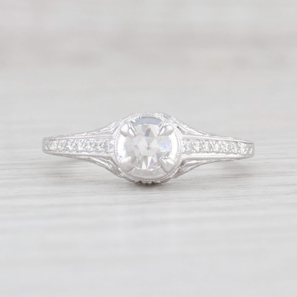 Light Gray New Floral Filigree Diamond Engagement Ring 14k Gold SZ 6.75 Solitaire Rose Cut