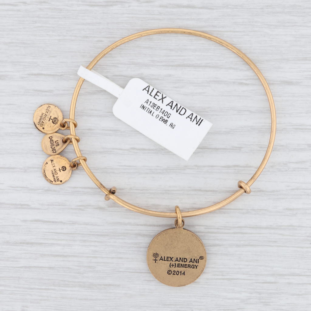 Light Gray New Alex and Ani Initial O Bangle Charm Bracelet Rafaelian Gold Expandable