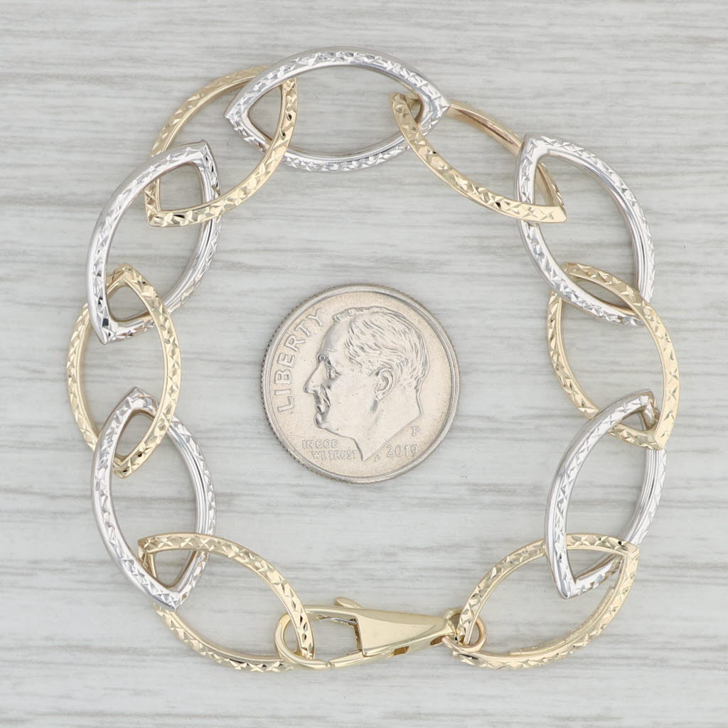 Gray 6.5" Marquise Link Cable Chain Bracelet 14k Yellow White Gold 11.4mm