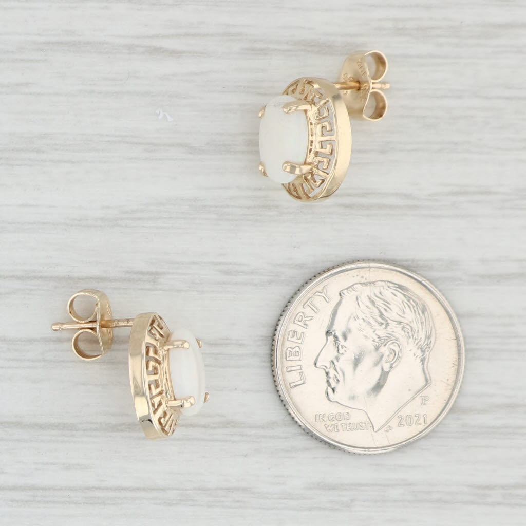 Light Gray Opal Cabochon Stud Earrings 10k Yellow Gold Green Key Pierced Studs