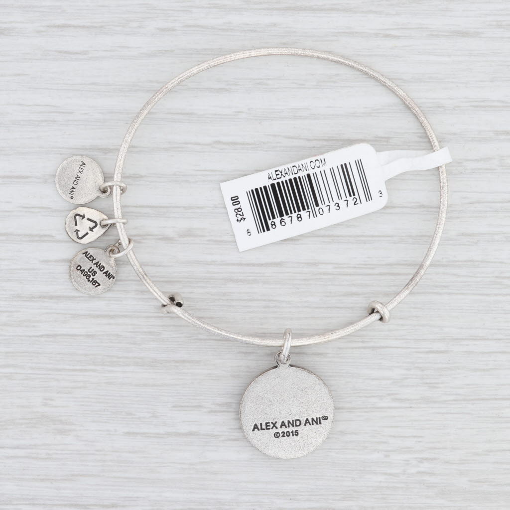 Light Gray New Alex and Ani Initial U Bangle Charm Bracelet Rafaelian Silver Expandable