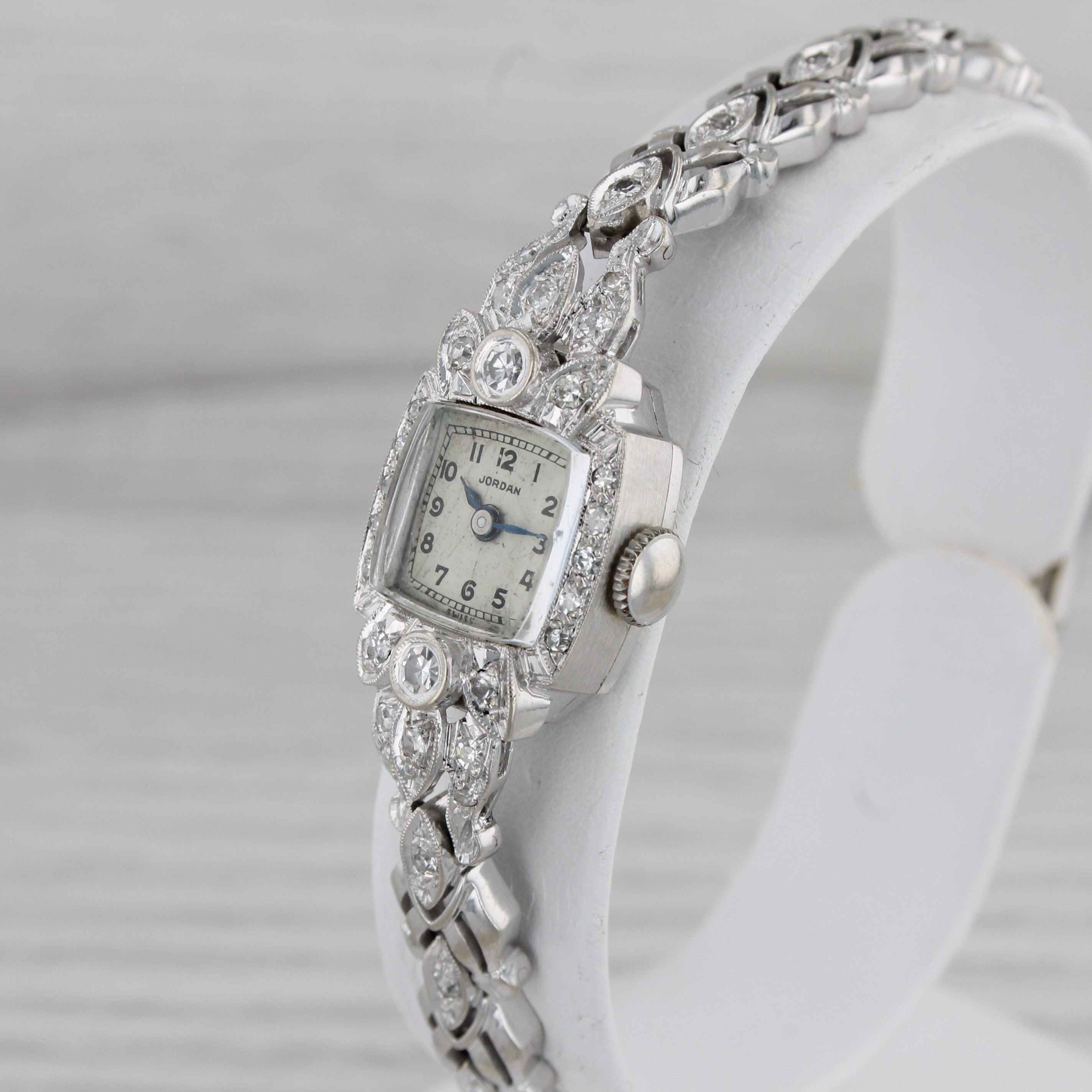 Gray Antique Jordan 14k White Gold Diamond Ladies Bracelet Watch 0.54ctw - Serviced