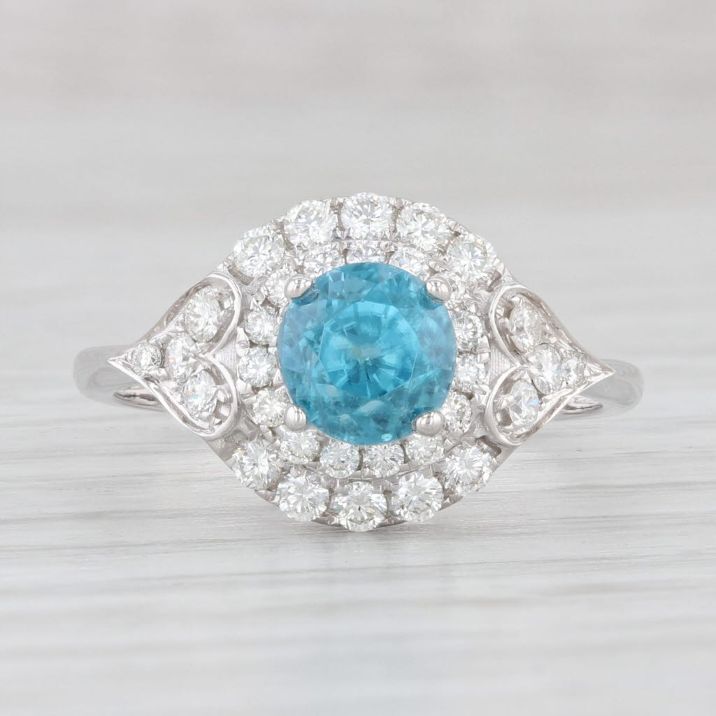 Light Gray New 2.97ctw Blue Zircon Diamond Halo Ring 14k White Gold Size 7 Engagement