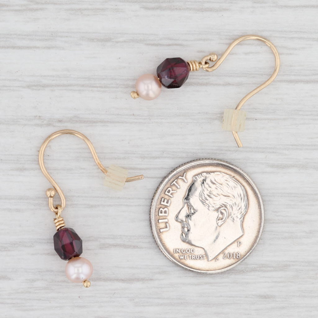 Light Gray Garnet Cultured Pearl Bead Earrings 14k Yellow Gold Hook Posts Pierced